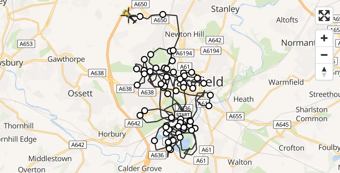 Flight route Police Helicopter Thornes - Brandy Carr, 05 June 2026, 12:49