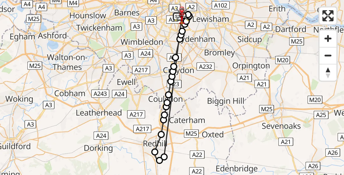 Flight route Air Ambulance Helicopter Kings College London Hospital - Kings College London Hospital, 05 June 2026, 12:56