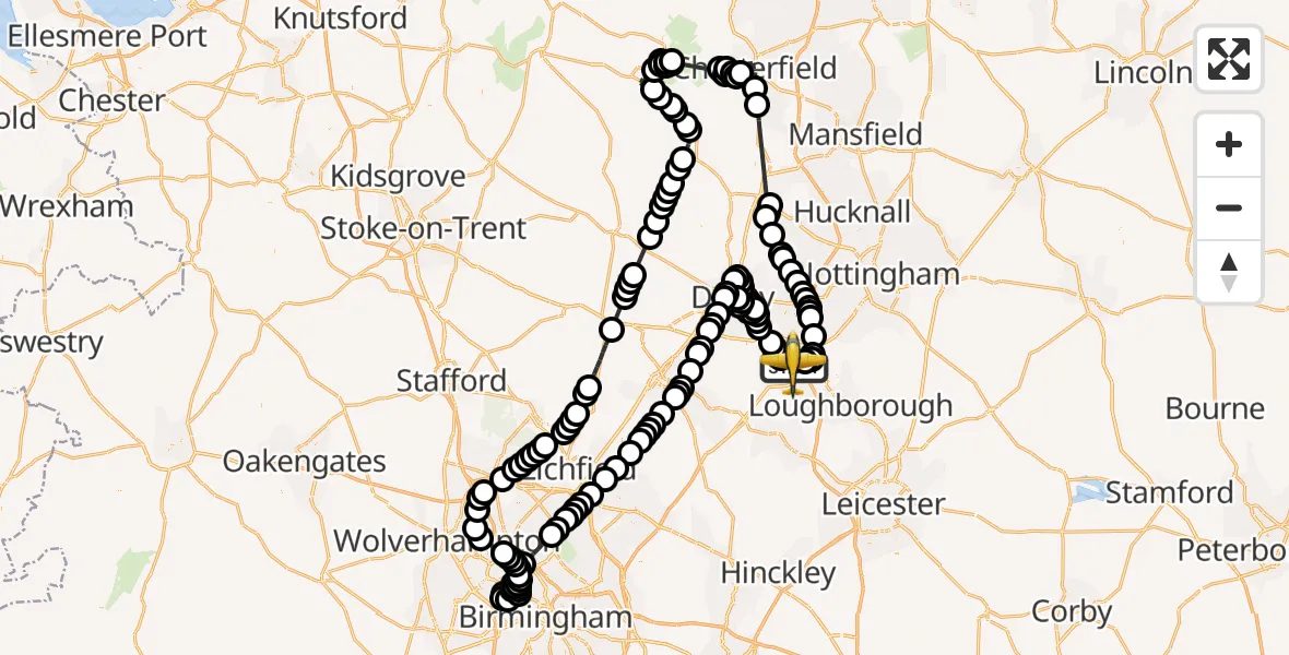 Flight route Police Aircraft East Midlands Airport - East Midlands Airport, 05 June 2026, 13:00