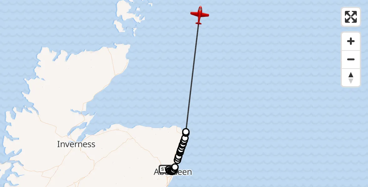 Flight route Air Ambulance Aircraft Aberdeen International Airport - North Sea, 05 June 2026, 13:50