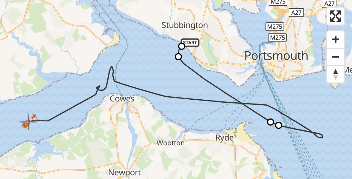 Flight route Coastguard Helicopter Solent Airport - English Channel, 05 June 2026, 13:55
