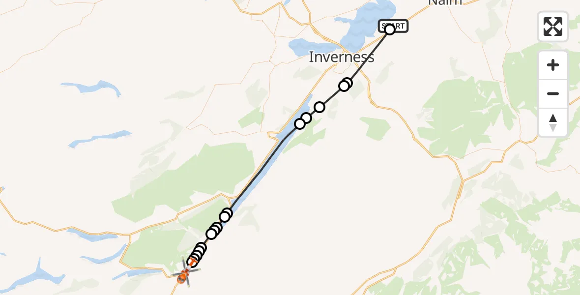 Flight route Coastguard Helicopter Inverness Airport - Loch Oich, 05 June 2026, 13:58