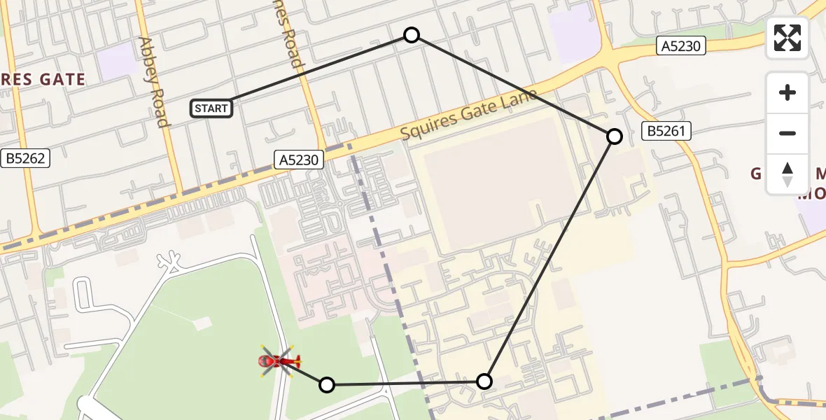 Flight route Air Ambulance Helicopter Blackpool Airport - Blackpool Airport, 05 June 2026, 14:08