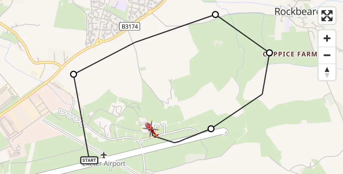 Flight route Air Ambulance Helicopter Exeter International Airport - Exeter International Airport, 05 June 2026, 14:09