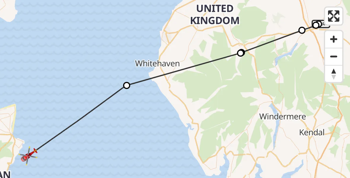 Flight route Air Ambulance Helicopter Penrith - Irish Sea, 05 June 2026, 14:10