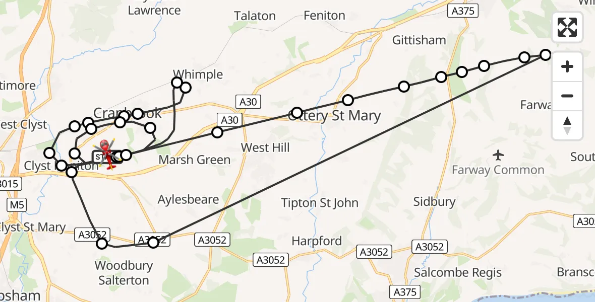 Flight route Air Ambulance Helicopter Exeter International Airport - Exeter International Airport, 05 June 2026, 14:34