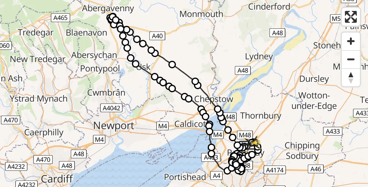 Flight route Police Helicopter Almondsbury Helicopter Base - Almondsbury Helicopter Base, 05 June 2026, 15:04