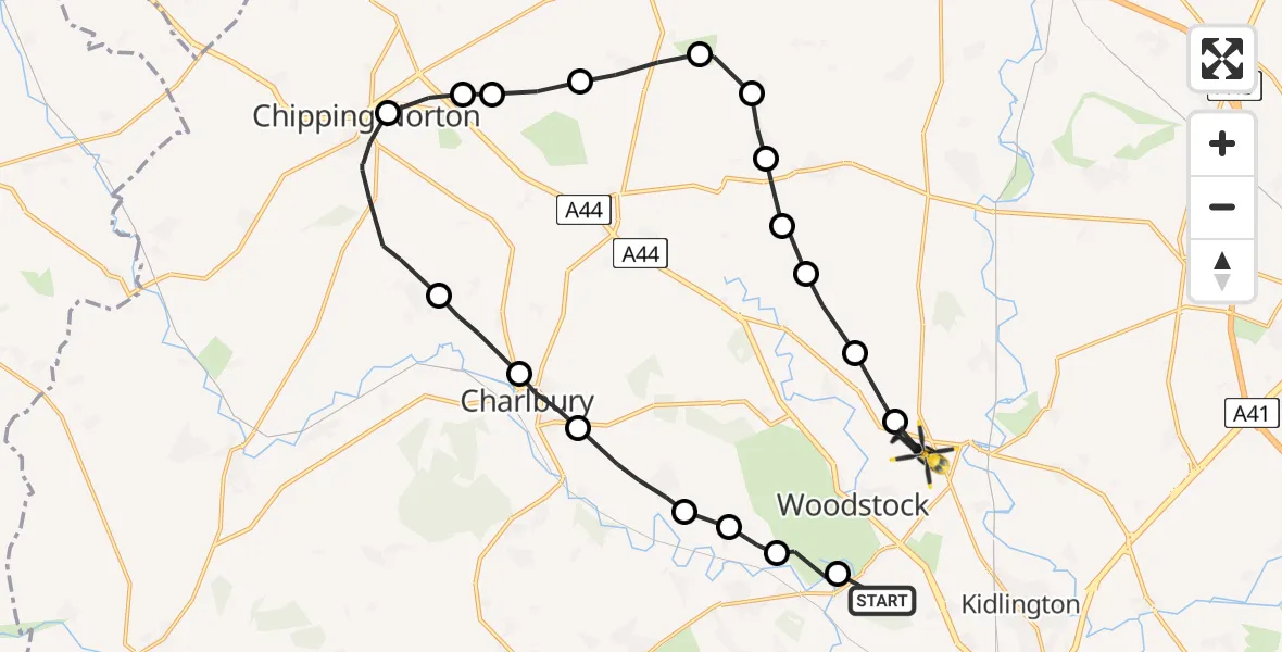 Flight route Police Helicopter Bladon - Tackley, 05 June 2026, 15:08