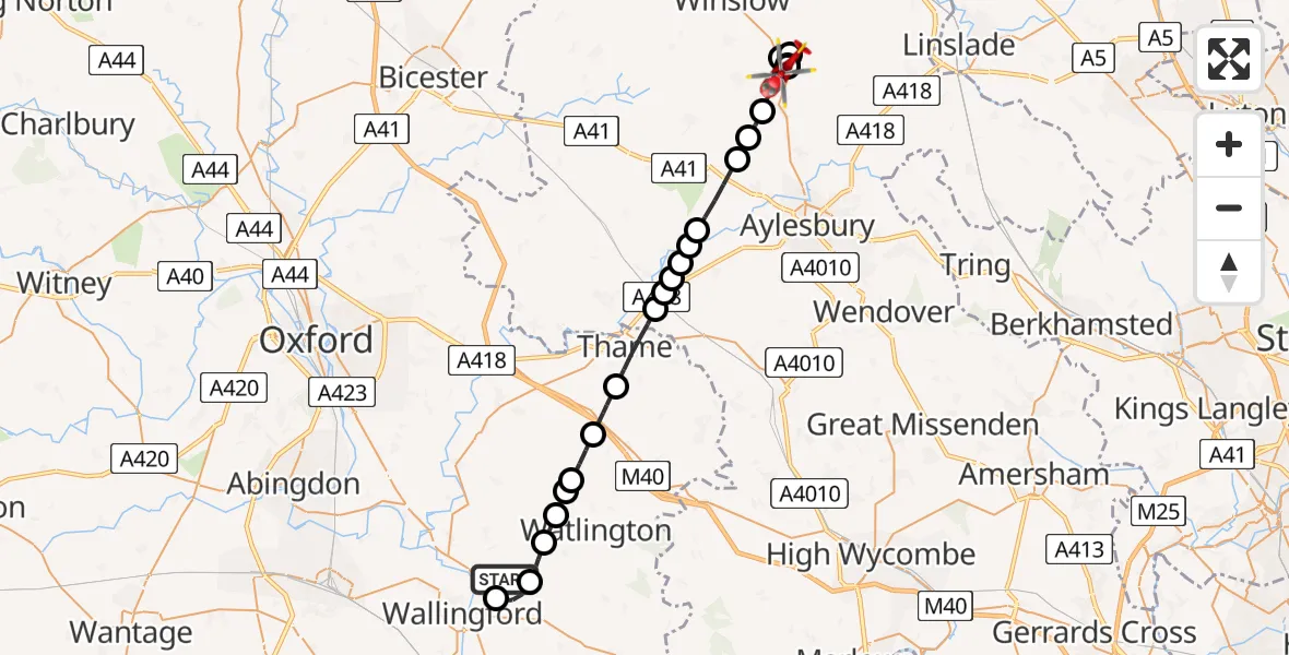Flight route Air Ambulance Helicopter RAF Benson - Oving, 05 June 2026, 15:09