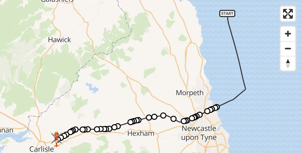 Flight route Coastguard Helicopter North Sea - Carlisle Lake District Airport, 05 June 2026, 15:20