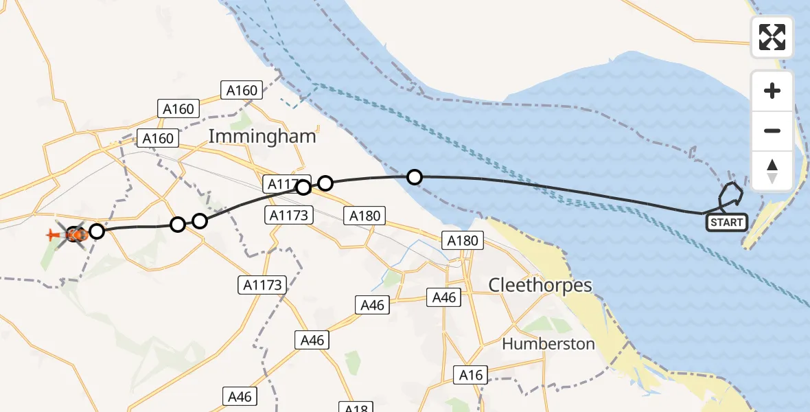 Flight route Coastguard Helicopter North Sea - Humberside Airport, 05 June 2026, 15:25