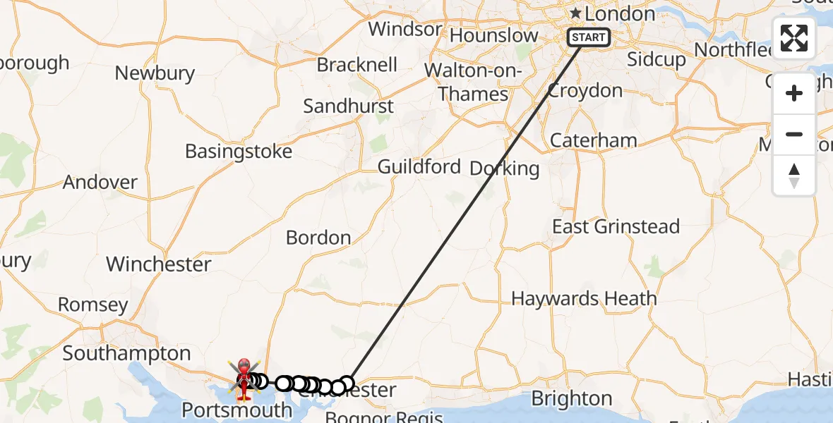 Flight route Air Ambulance Helicopter Kings College London Hospital - Queen Alexandra Hospital, 05 June 2026, 15:45