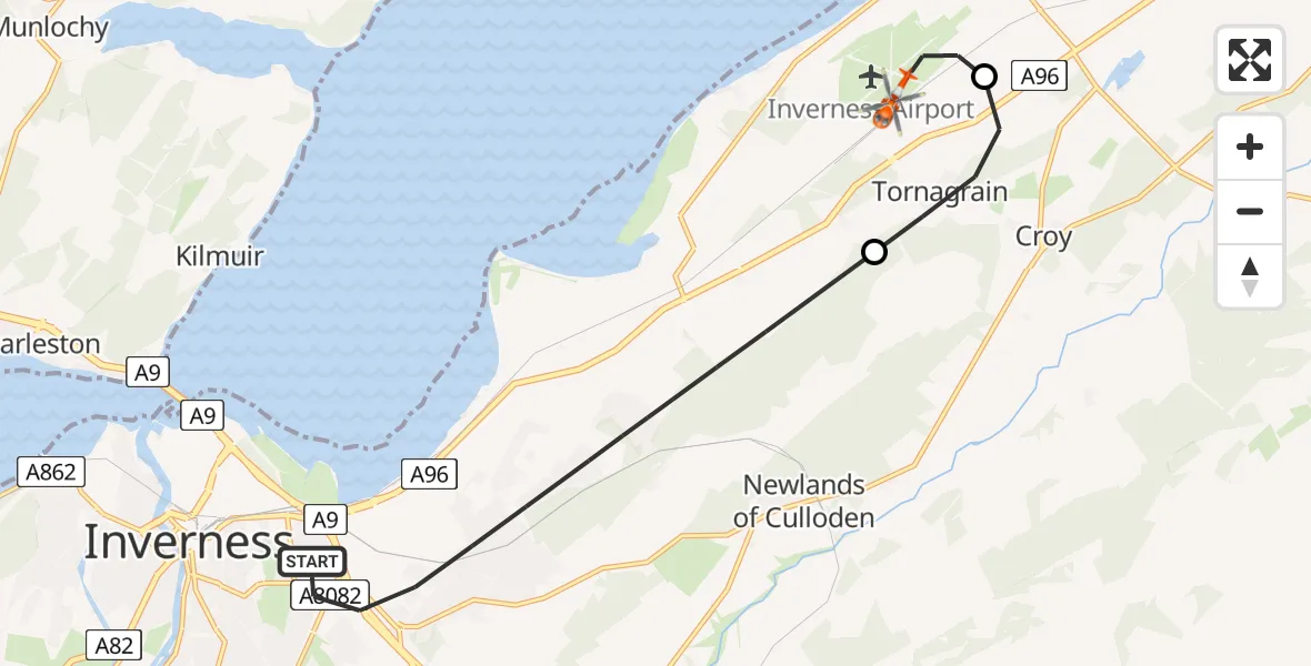 Flight route Coastguard Helicopter Inverness - Inverness Airport, 05 June 2026, 15:56