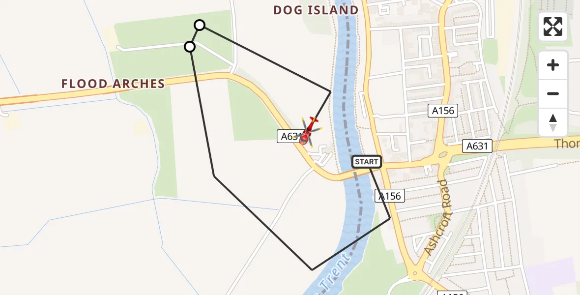Flight route Air Ambulance Helicopter Gainsborough CP - Gainsborough CP, 05 June 2026, 15:58