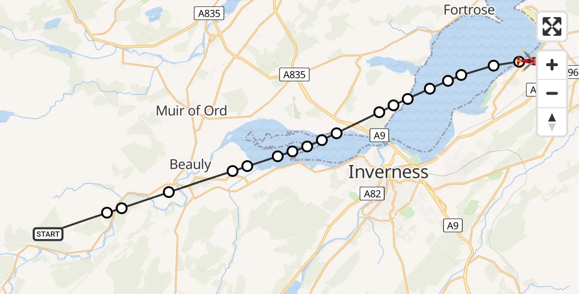 Flight route Air Ambulance Helicopter Highland - Inverness Airport, 05 June 2026, 16:08