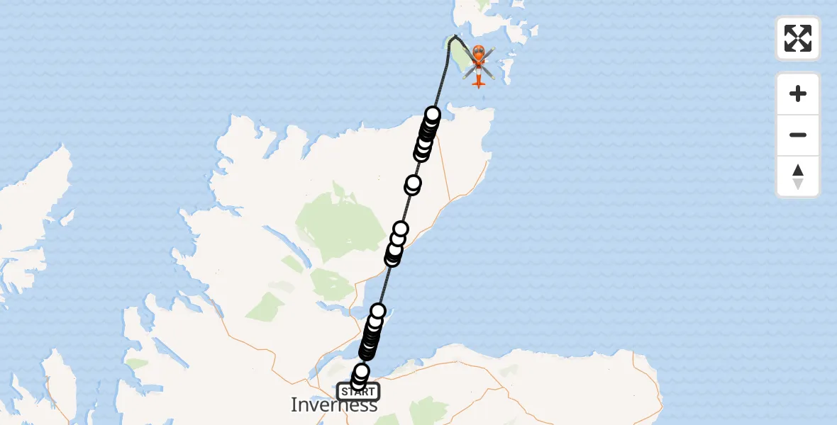 Flight route Coastguard Helicopter Inverness Airport - North Atlantic Ocean, 05 June 2026, 16:23