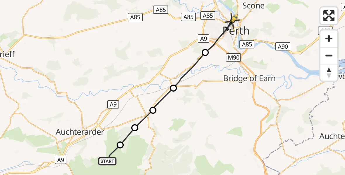 Flight route Police Helicopter Auchterarder - Perth, 05 June 2026, 16:33