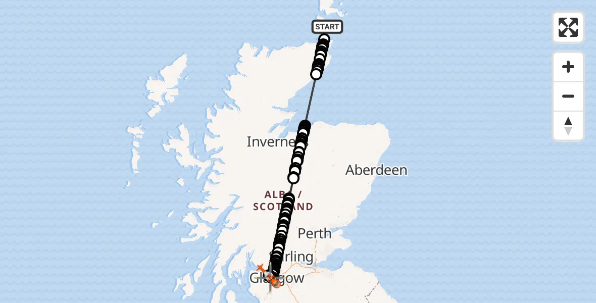 Flight route Coastguard Helicopter North Atlantic Ocean - Glasgow Airport, 05 June 2026, 17:20