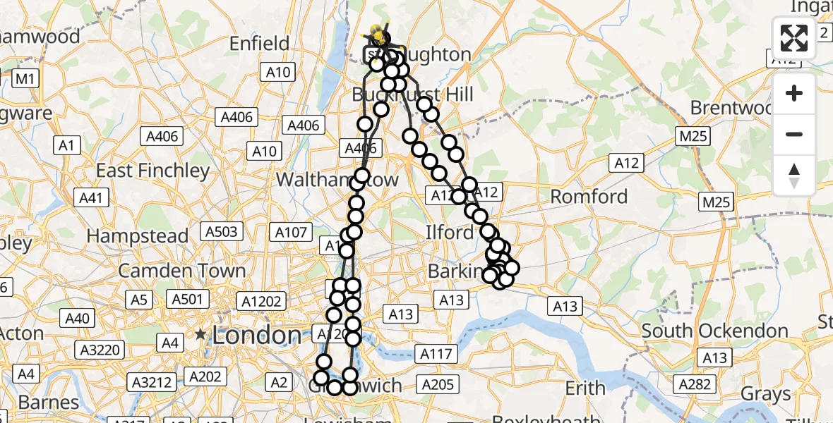 Flight route Police Helicopter Sewardstonebury - Sewardstonebury, 05 June 2026, 17:23