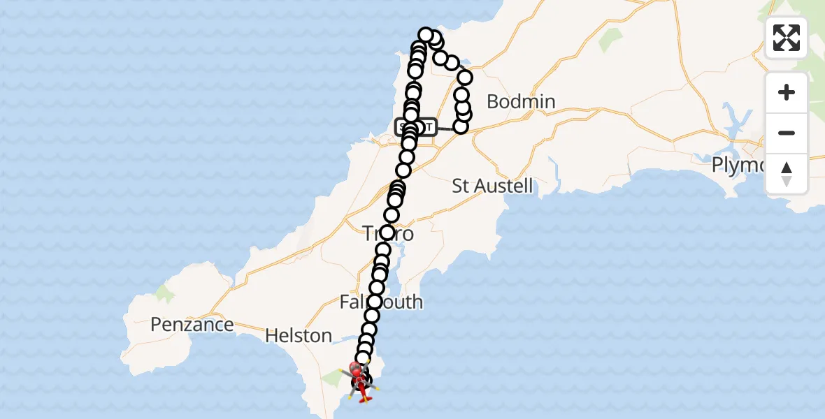 Flight route Air Ambulance Helicopter Cornwall Airport Newquay - St Keverne, 05 June 2026, 17:33