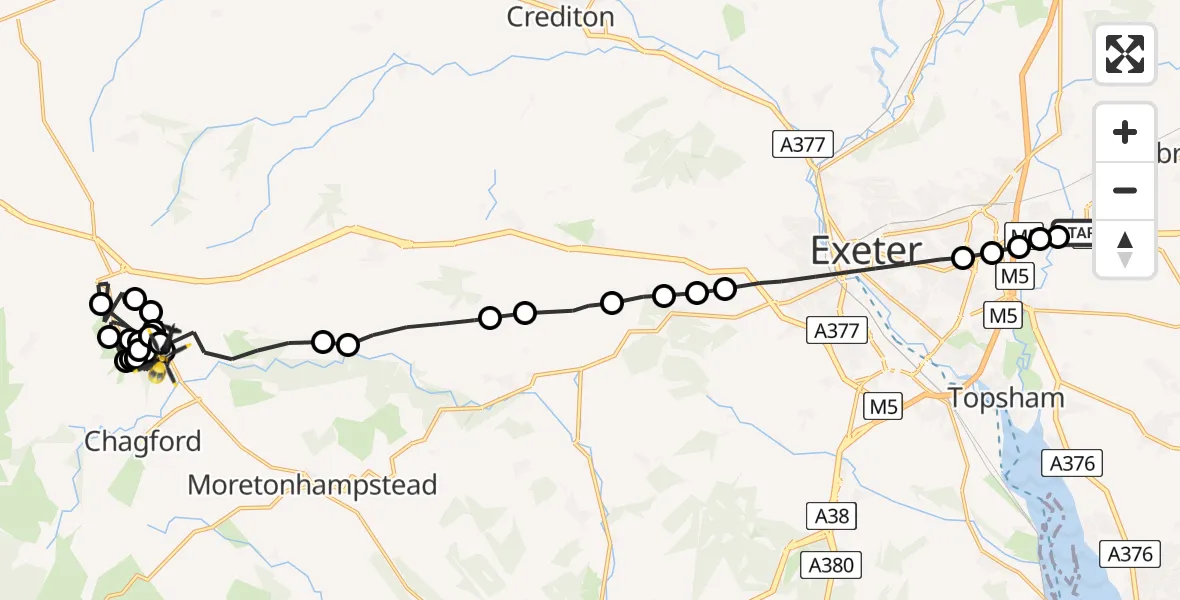 Flight route Police Helicopter Exeter International Airport - West Devon, 05 June 2026, 18:45