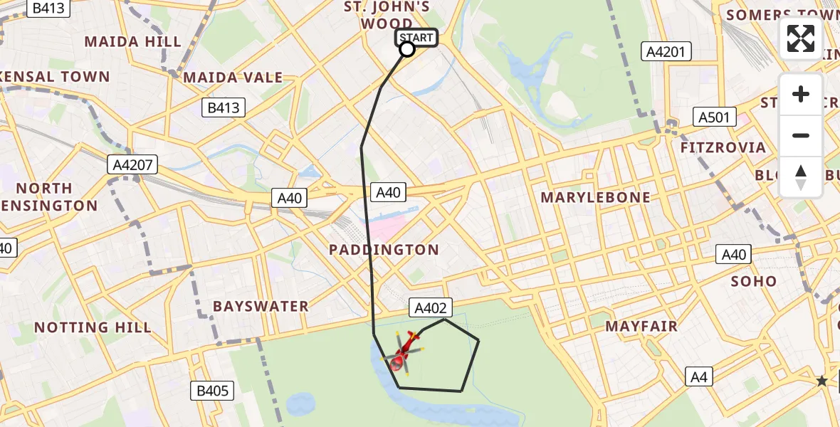 Flight route Air Ambulance Helicopter City of Westminster - City of Westminster, 05 June 2026, 18:53