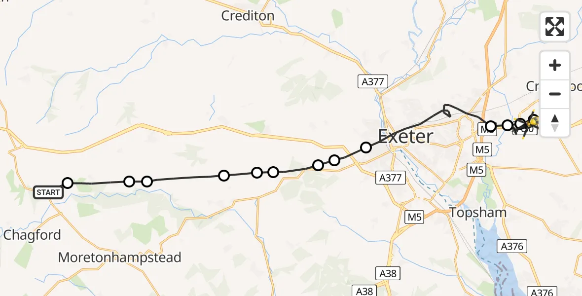 Flight route Police Helicopter West Devon - Exeter International Airport, 05 June 2026, 19:31