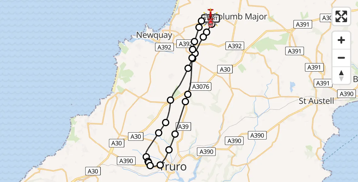 Flight route Air Ambulance Helicopter Cornwall Airport Newquay - Cornwall Airport Newquay, 05 June 2026, 19:44