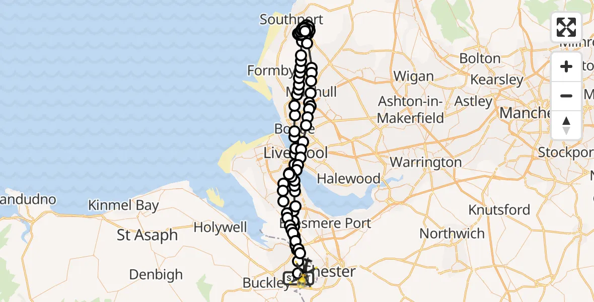 Flight route Police Helicopter Hawarden Airport - Saltney Ferry, 05 June 2026, 19:59