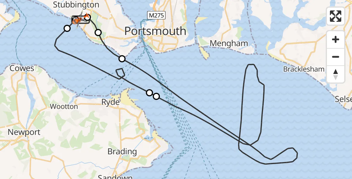 Flight route Coastguard Helicopter Solent Airport - Solent Airport, 05 June 2026, 20:03