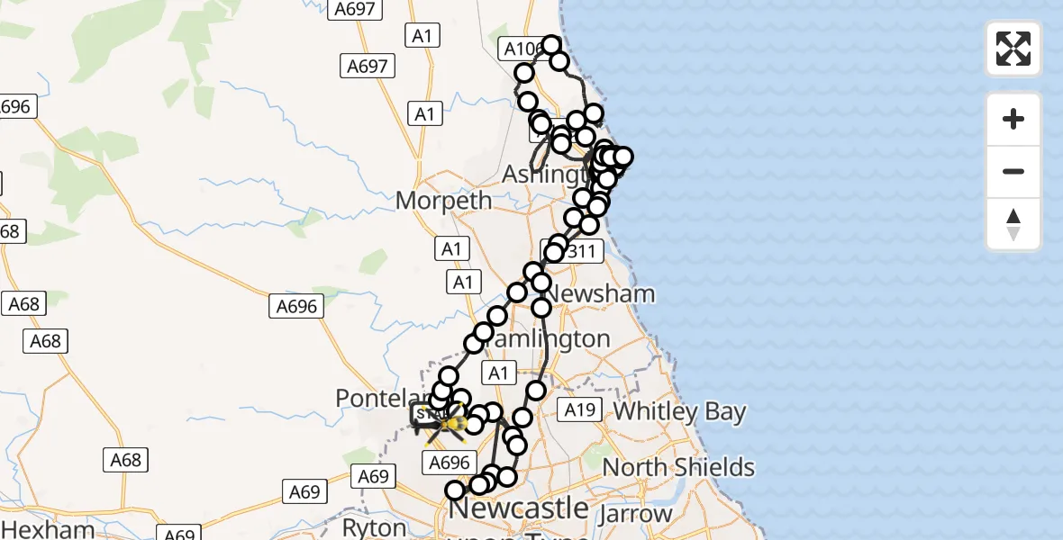 Flight route Police Helicopter Newcastle International Airport - Newcastle International Airport, 05 June 2026, 20:24
