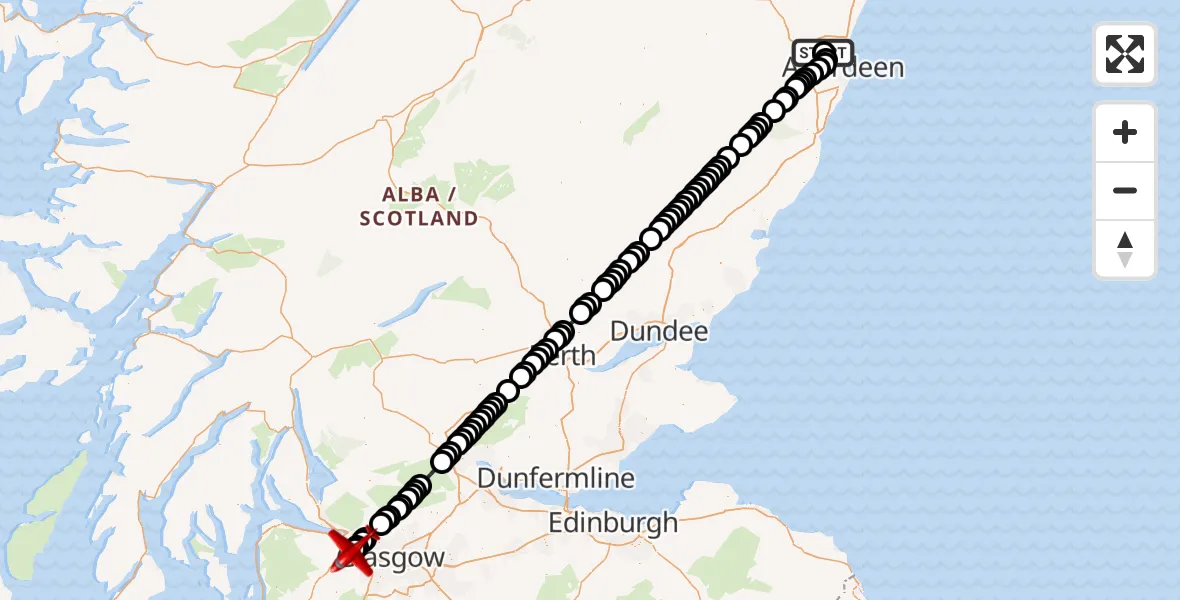 Flight route Air Ambulance Aircraft Aberdeen International Airport - Glasgow Airport, 05 June 2026, 20:35