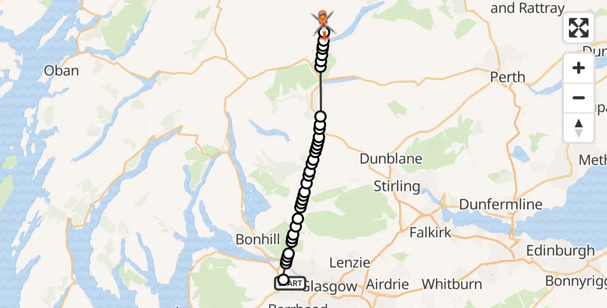 Flight route Coastguard Helicopter Glasgow Airport - Perth and Kinross, 05 June 2026, 20:37