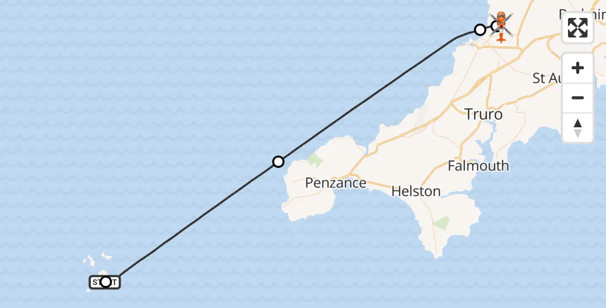 Flight route Coastguard Helicopter St. Mary's Airport - Cornwall Airport Newquay, 05 June 2026, 20:40