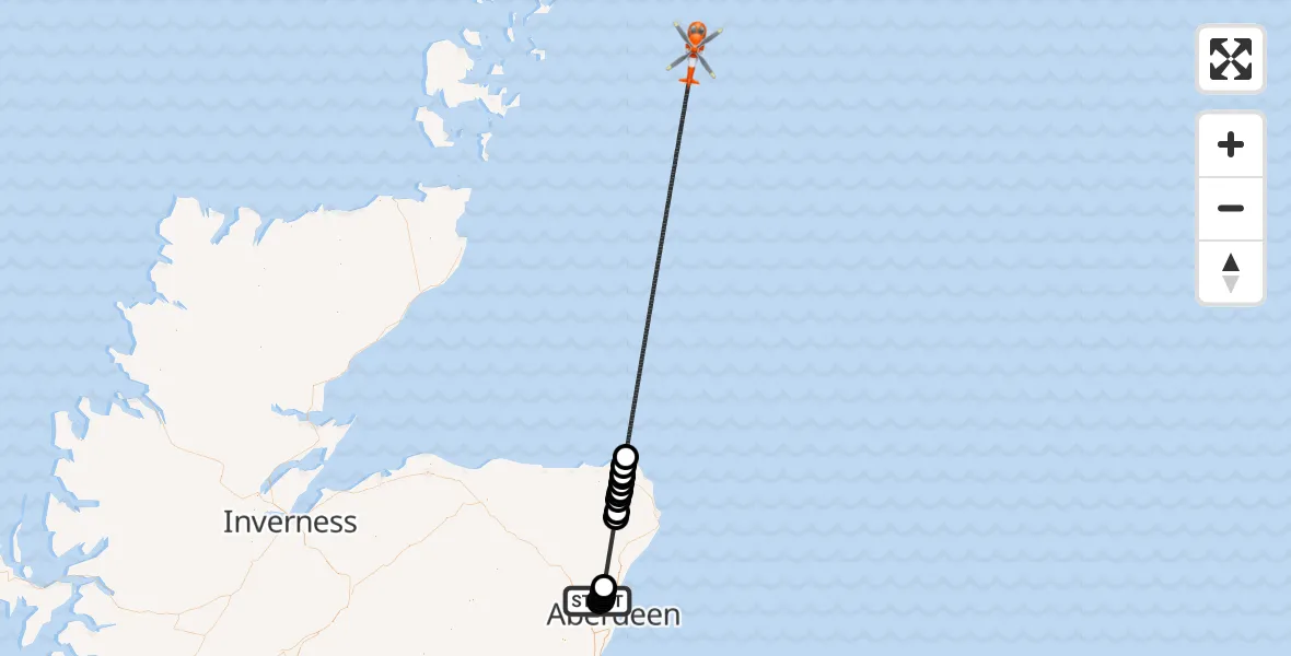 Flight route Coastguard Helicopter Aberdeen International Airport - North Sea, 05 June 2026, 21:02