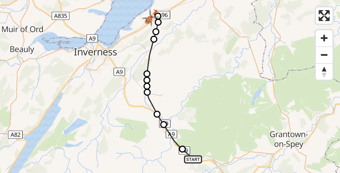 Flight route Coastguard Helicopter Slochd - Inverness Airport, 05 June 2026, 21:23