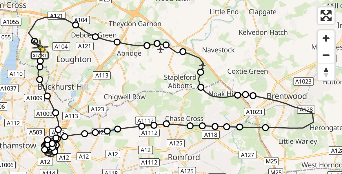 Flight route Police Helicopter Metropolitan Police Air Support Unit Lippitts Hill - Sewardstonebury, 05 June 2026, 21:26