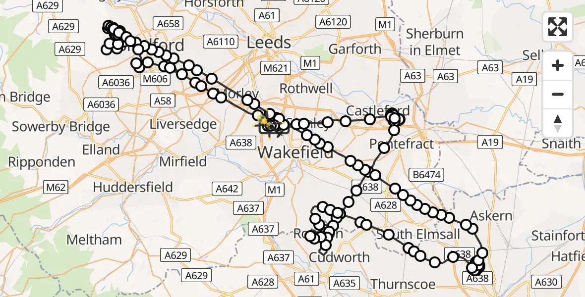 Flight route Police Helicopter Brandy Carr - East Ardsley, 05 June 2026, 21:54