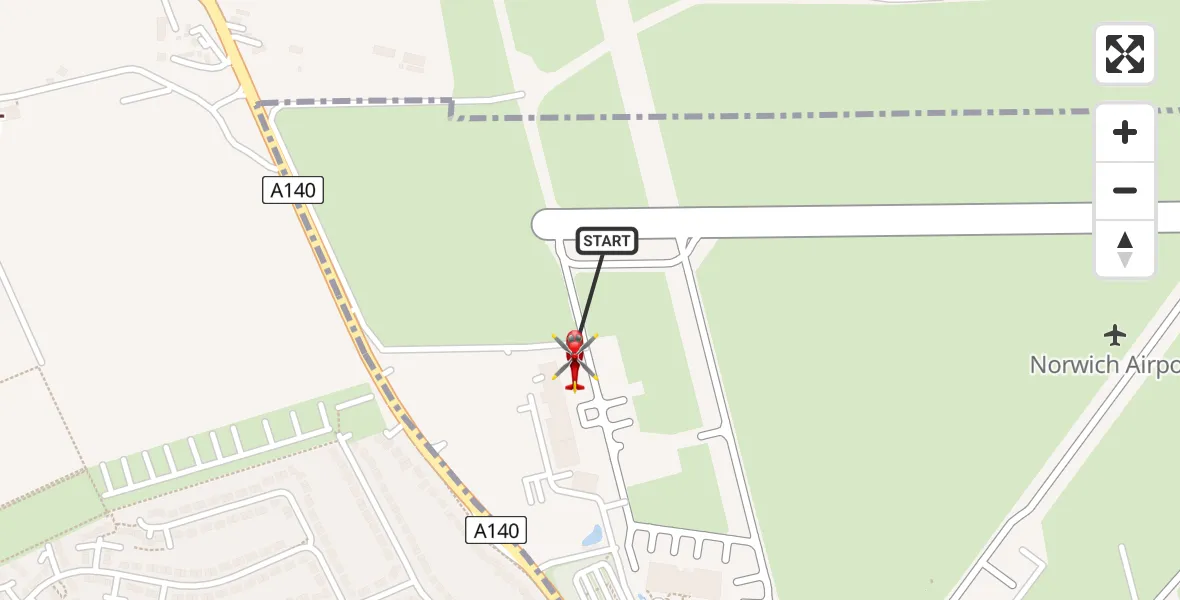 Flight route Air Ambulance Helicopter Norwich Airport - Norwich Airport, 05 June 2026, 22:56
