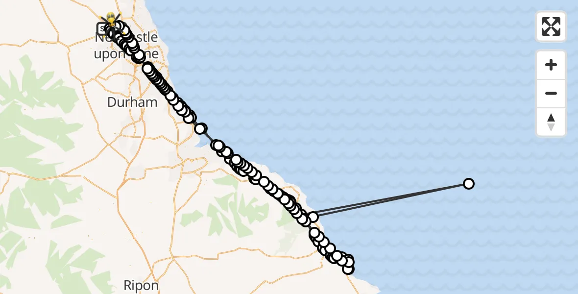 Flight route Police Helicopter Newcastle International Airport - Newcastle International Airport, 05 June 2026, 23:20