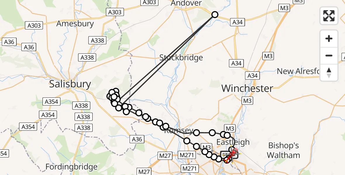Flight route Air Ambulance Helicopter Southampton Airport - Southampton Airport, 05 June 2026, 23:20