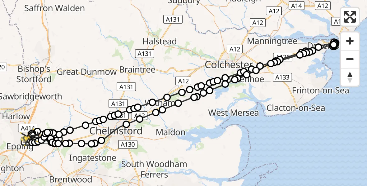 Flight route Police Helicopter North Weald Airfield - North Weald Airfield, 05 June 2026, 23:23