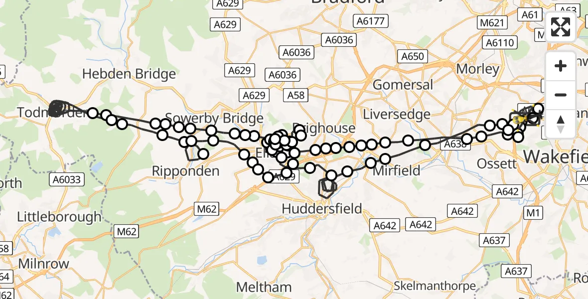 Flight route Police Helicopter East Ardsley - East Ardsley, 06 June 2026, 01:03