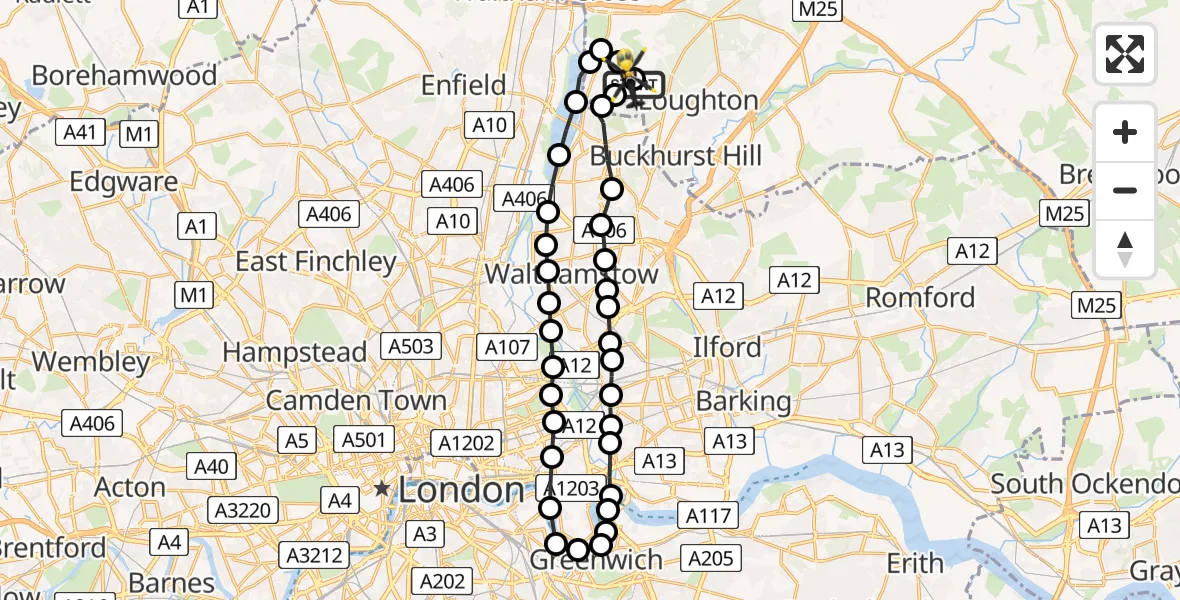 Flight route Police Helicopter Metropolitan Police Air Support Unit Lippitts Hill - Sewardstonebury, 06 June 2026, 01:13