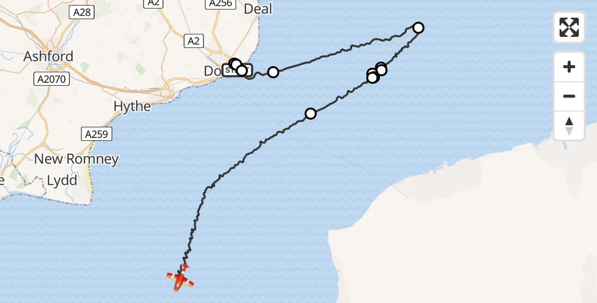 Flight route Coastguard Drone Dover - English Channel, 06 June 2026, 01:57