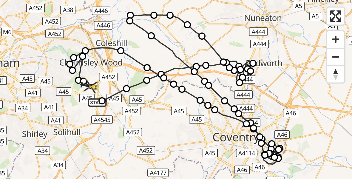 Flight route Police Helicopter Birmingham Airport - Birmingham Airport, 06 June 2026, 02:31