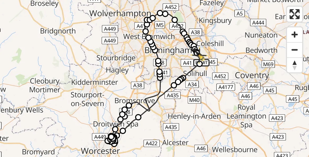 Flight route Police Helicopter Birmingham Airport - Birmingham Airport, 06 June 2026, 08:53