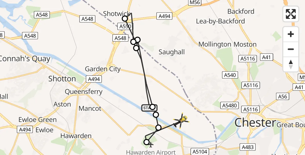 Flight route Police Helicopter Sealand - Sealand, 06 June 2026, 08:54
