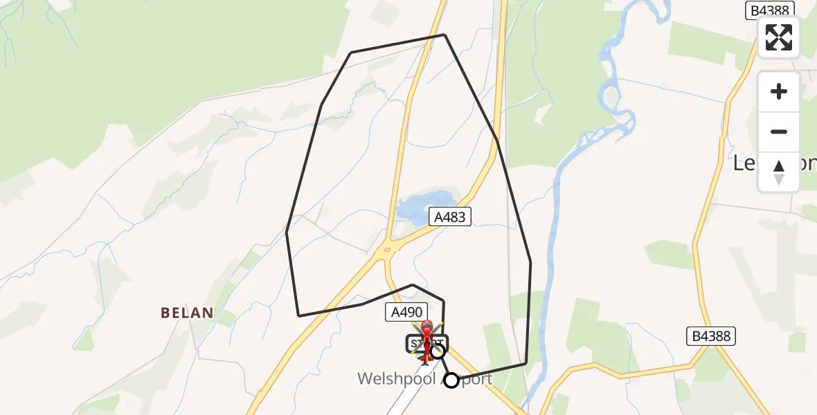 Flight route Air Ambulance Helicopter Welshpool Airport - Welshpool Airport, 06 June 2026, 09:07