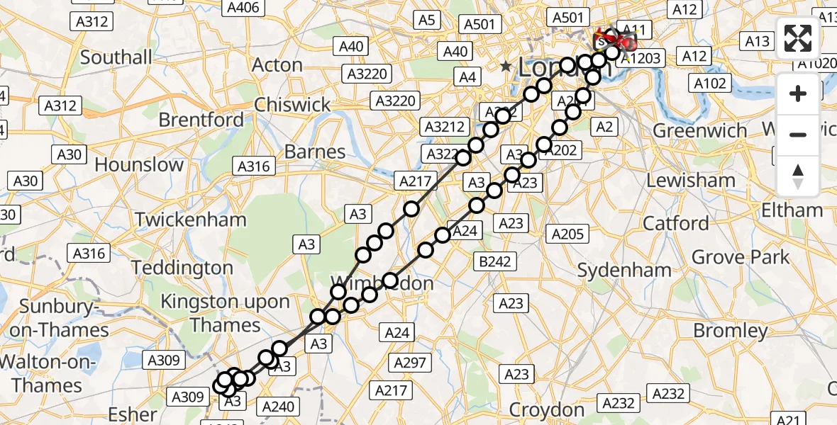 Flight route Air Ambulance Helicopter Royal London Hospital - Royal London Hospital, 06 June 2026, 09:14
